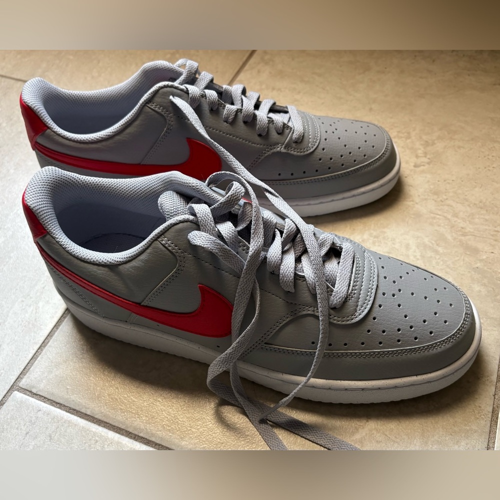 Nike Men’s Court Vision Low Sneaker Grey and Red